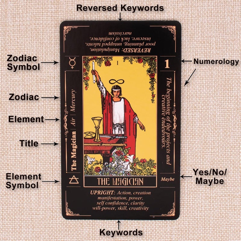 KLEDERY Tarot Cards for Beginners, Classic Tarot Deck with Meanings, Durable Cards with Guide Book, Black - Image 2